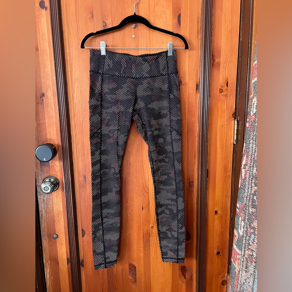 Lululemon black with pink polka dot leggings